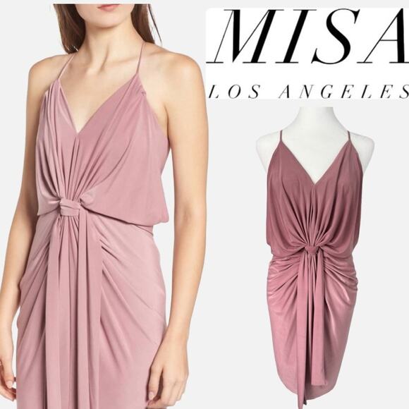 Misa Los Angeles Domino Dress Short Racerback Pink Cocktail Stretch Draped XS - Picture 3 of 16